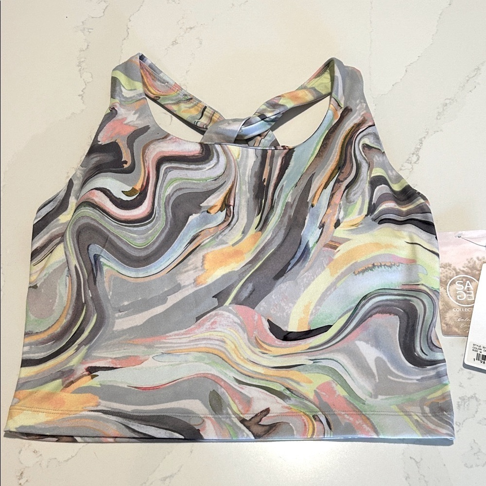 Sage Collective Dream Swirl Pattern Tank Yoga Athletic Padded Top Size Medium